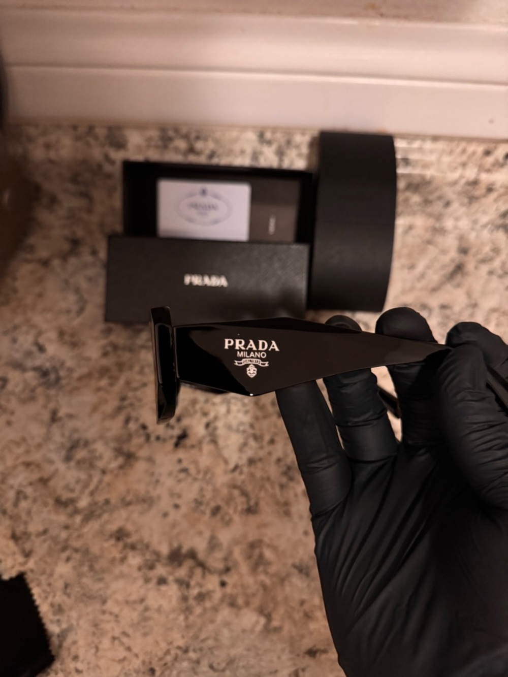 Prada unisex Black Shield Sunglasses with White Logo - Picture 3 of 8